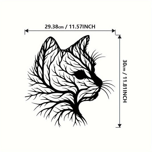 Zimonto - Elegant Cat Silhouette Tree Art Metal Wall Decor - Natural Style Home Decor, Unique Animal Enthusiast Gift, Minimalist Wall Art, Housewarming Gift for Office, Living Room, Bedroom, Kitchen, Patio - Iron Material Black