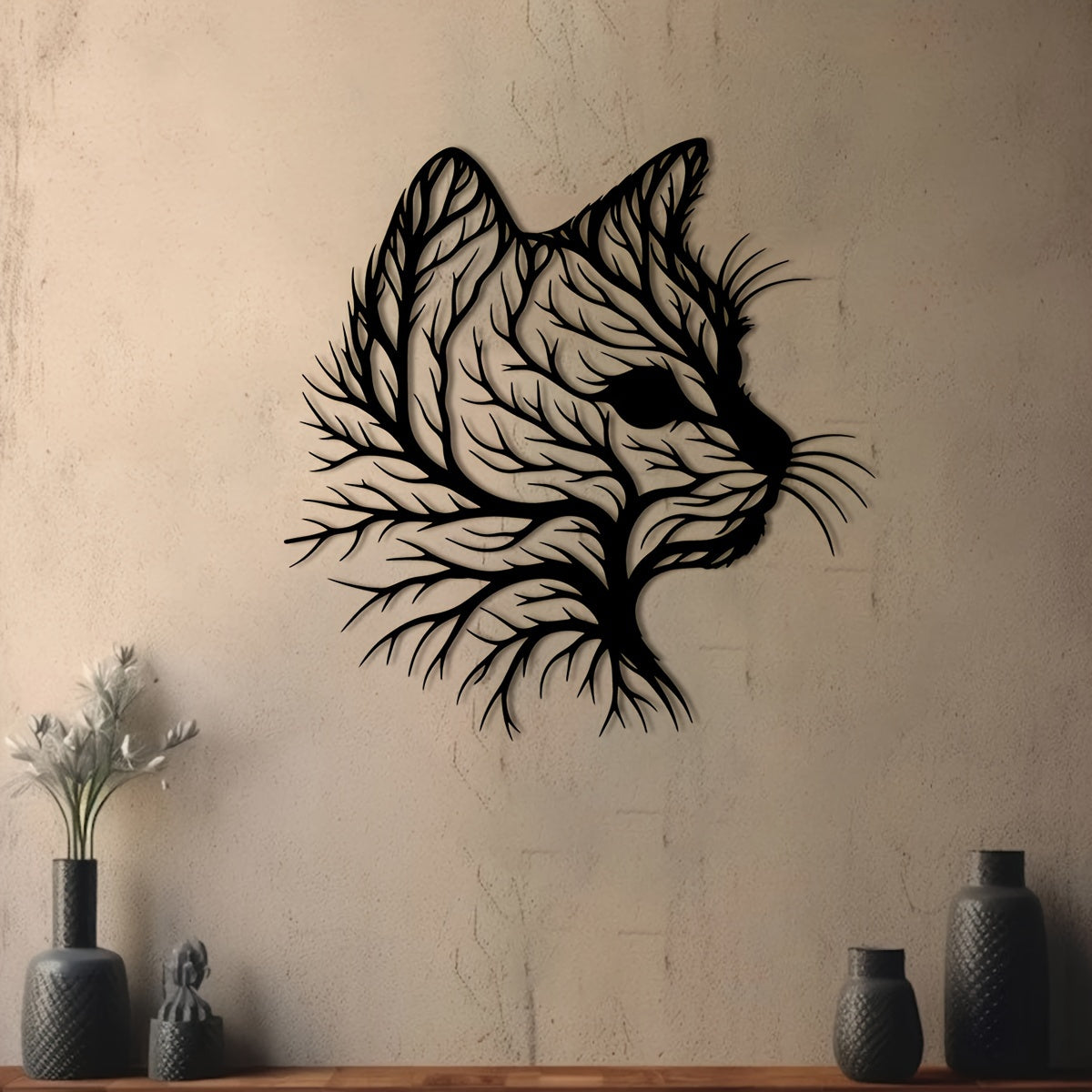 Zimonto - Elegant Cat Silhouette Tree Art Metal Wall Decor - Natural Style Home Decor, Unique Animal Enthusiast Gift, Minimalist Wall Art, Housewarming Gift for Office, Living Room, Bedroom, Kitchen, Patio - Iron Material