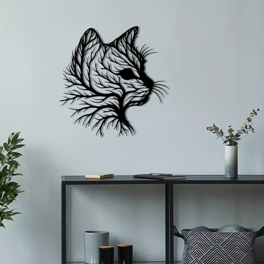 Zimonto - Elegant Cat Silhouette Tree Art Metal Wall Decor - Natural Style Home Decor, Unique Animal Enthusiast Gift, Minimalist Wall Art, Housewarming Gift for Office, Living Room, Bedroom, Kitchen, Patio - Iron Material