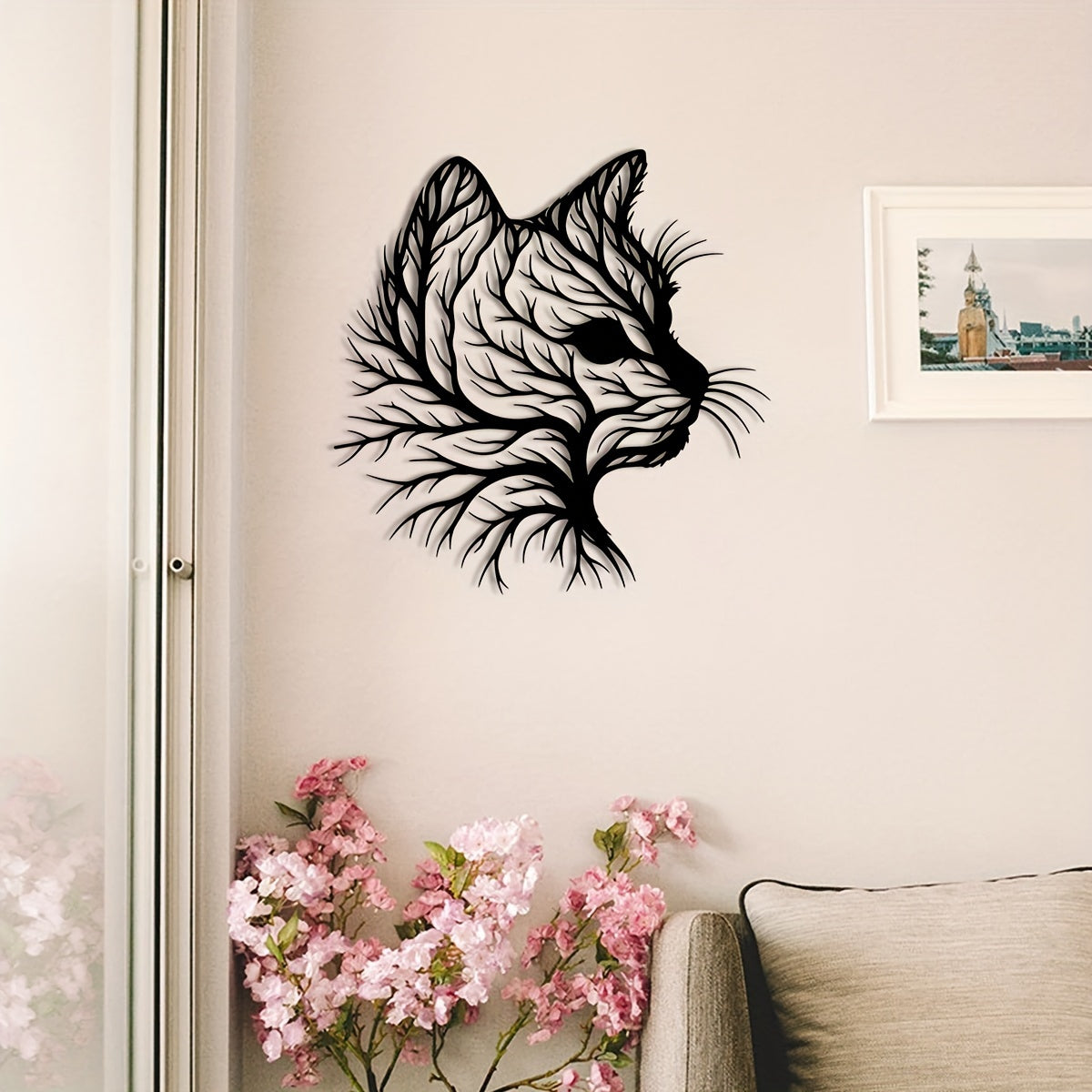 Zimonto - Elegant Cat Silhouette Tree Art Metal Wall Decor - Natural Style Home Decor, Unique Animal Enthusiast Gift, Minimalist Wall Art, Housewarming Gift for Office, Living Room, Bedroom, Kitchen, Patio - Iron Material
