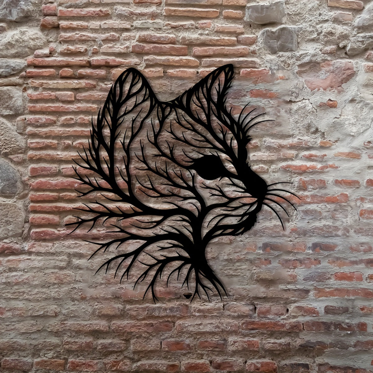 Zimonto - Elegant Cat Silhouette Tree Art Metal Wall Decor - Natural Style Home Decor, Unique Animal Enthusiast Gift, Minimalist Wall Art, Housewarming Gift for Office, Living Room, Bedroom, Kitchen, Patio - Iron Material