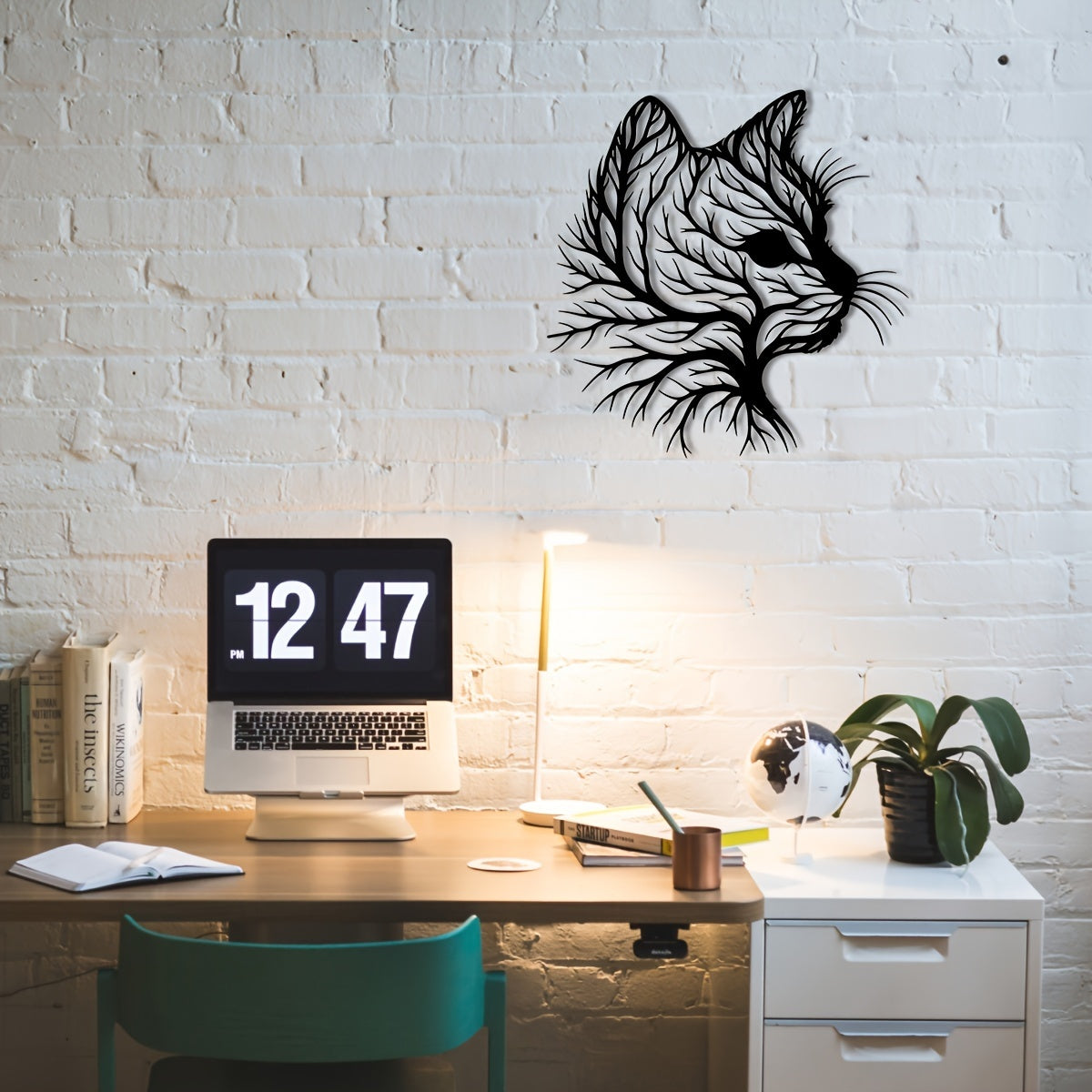 Zimonto - Elegant Cat Silhouette Tree Art Metal Wall Decor - Natural Style Home Decor, Unique Animal Enthusiast Gift, Minimalist Wall Art, Housewarming Gift for Office, Living Room, Bedroom, Kitchen, Patio - Iron Material