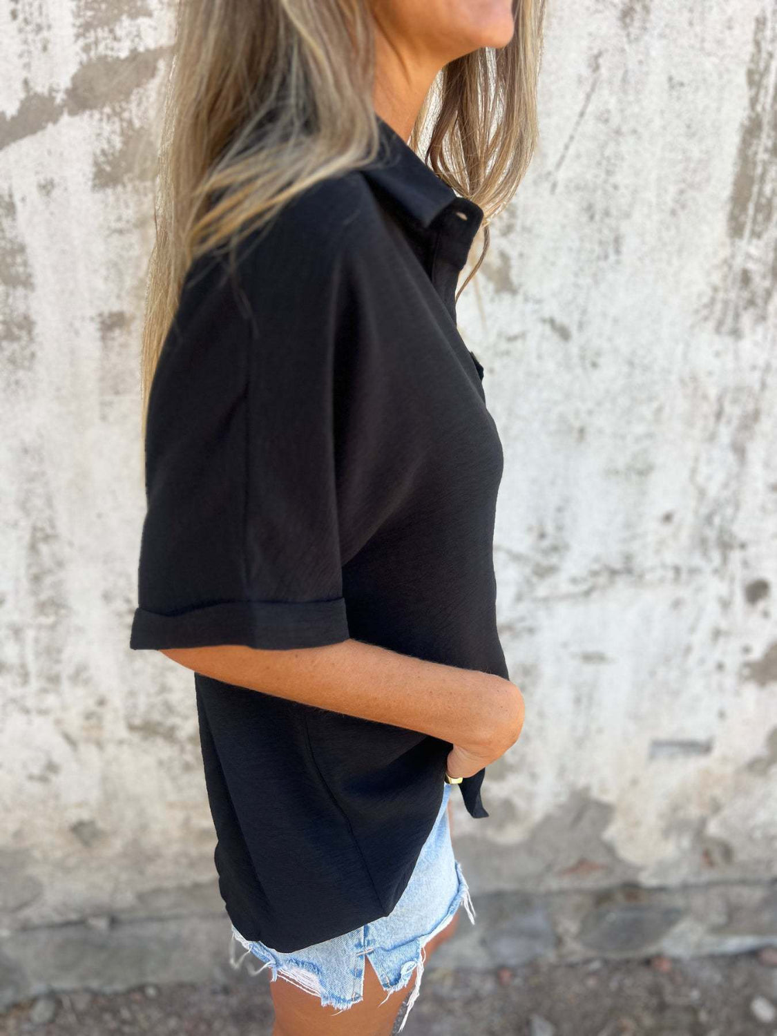 Trendsi - Full Size Button Down Short Sleeve Shirt Plus Size