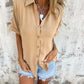 Trendsi - Full Size Button Down Short Sleeve Shirt Plus Size Tan