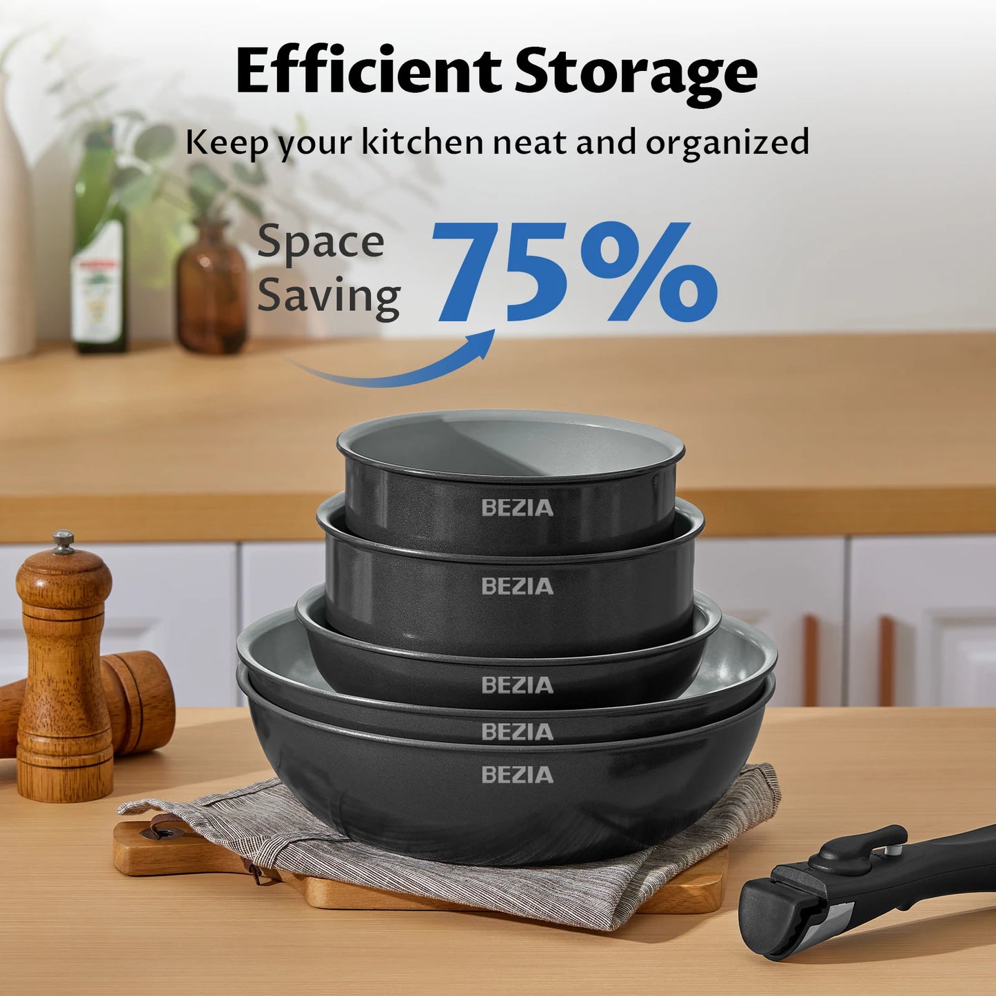 Zimonto - Induction Cookware with Healthy Ceramic Coating, Nonstick Pots and Pans Set 13pcs with Detachable Handles