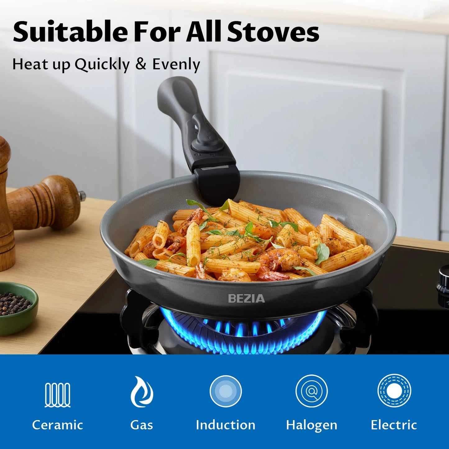 Zimonto - Induction Cookware with Healthy Ceramic Coating, Nonstick Pots and Pans Set 13pcs with Detachable Handles