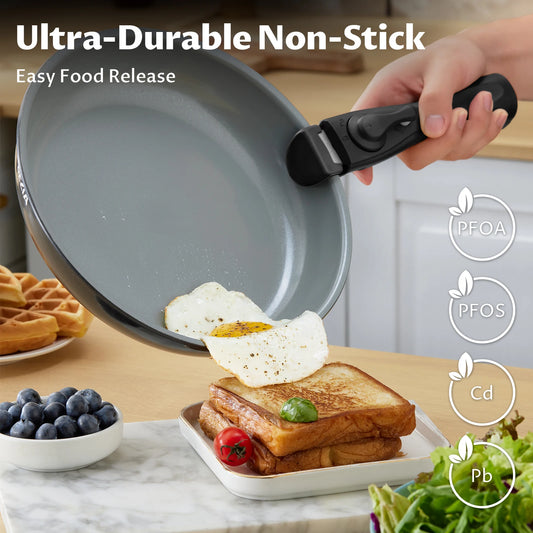 Zimonto - Induction Cookware with Healthy Ceramic Coating, Nonstick Pots and Pans Set 13pcs with Detachable Handles