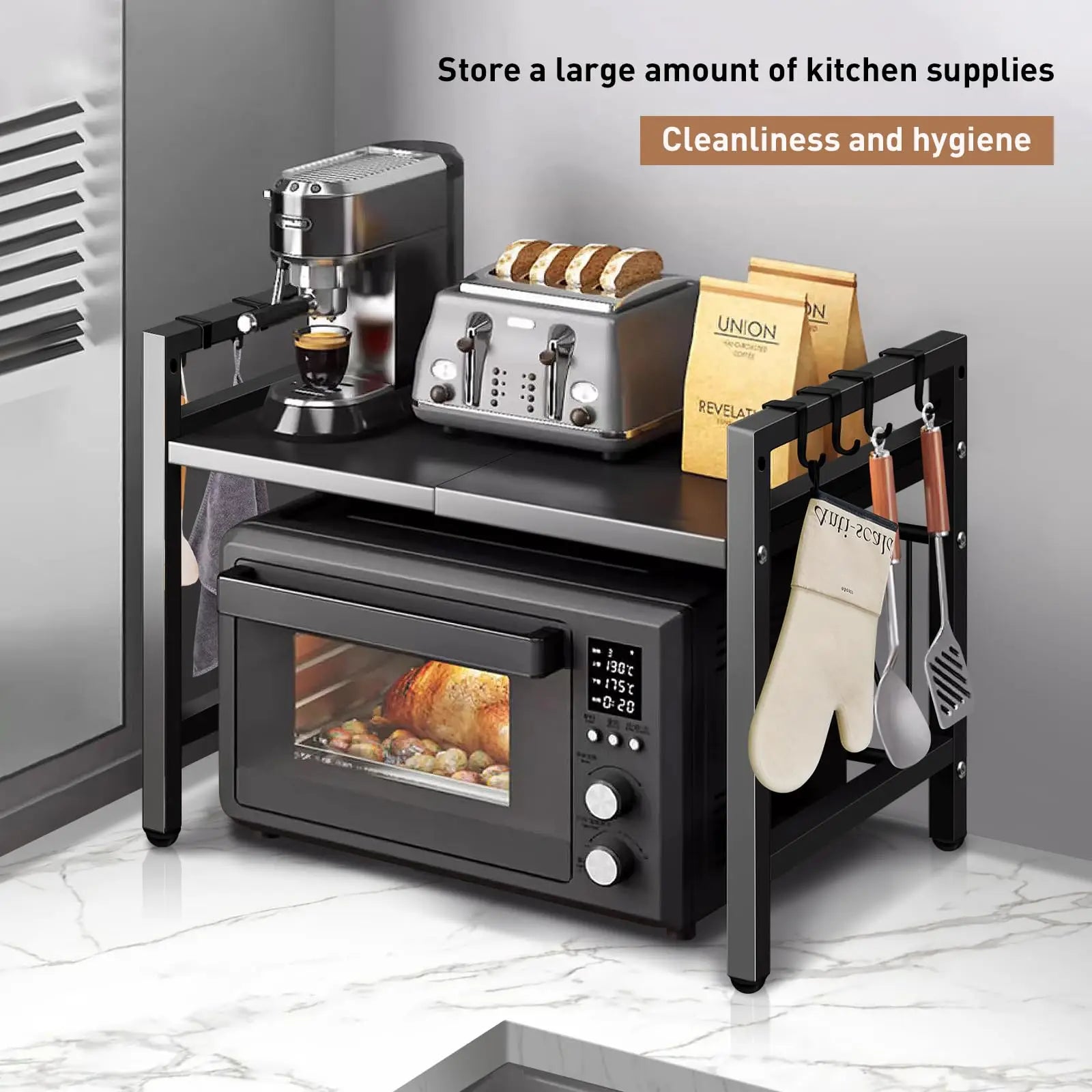 Zimonto - 1pc Expandable 42-64cm Microwave Shelf Organizer, Moisture And Rust Proof Microwave Countertop Organizer,Tableware Storage