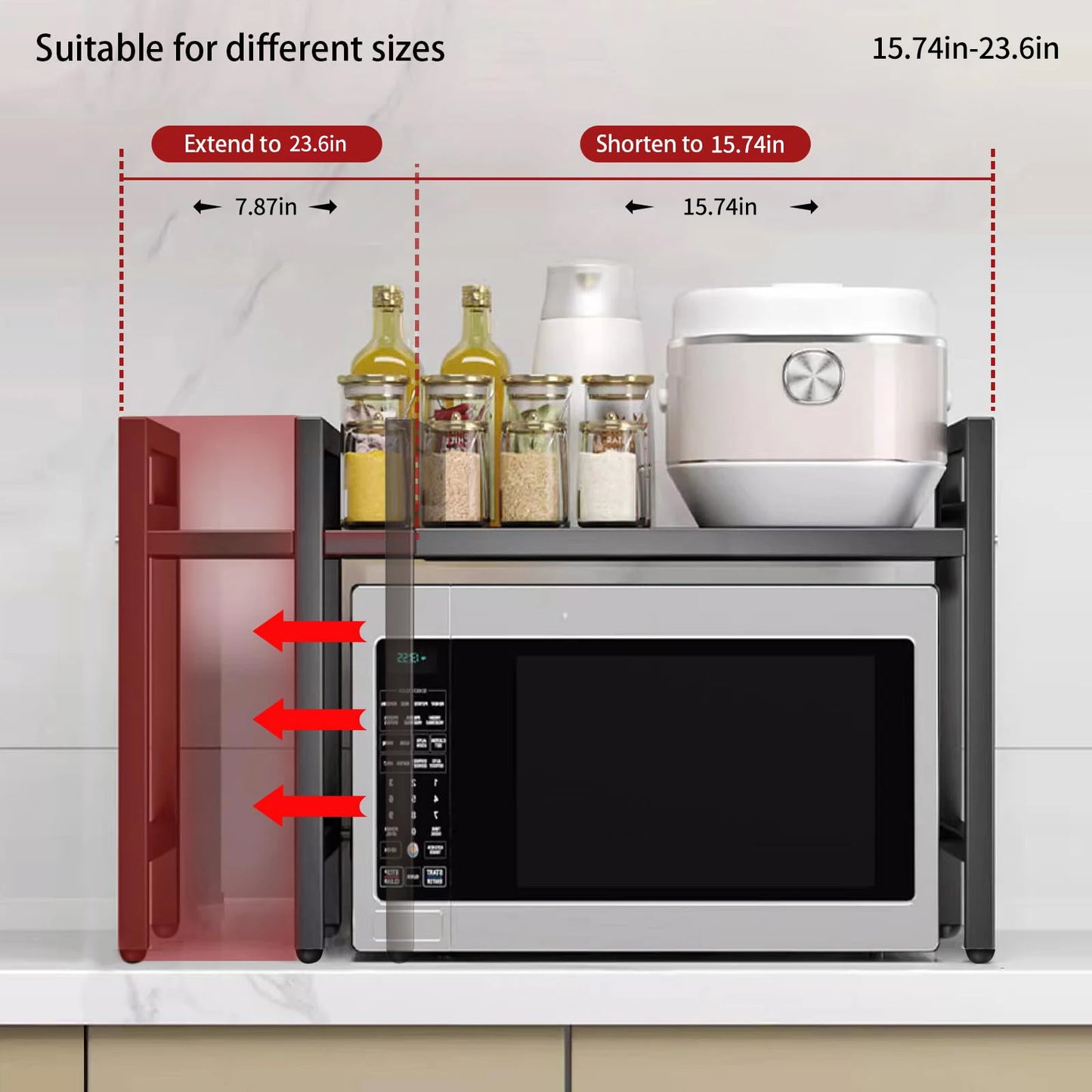 Zimonto - 1pc Expandable 42-64cm Microwave Shelf Organizer, Moisture And Rust Proof Microwave Countertop Organizer,Tableware Storage