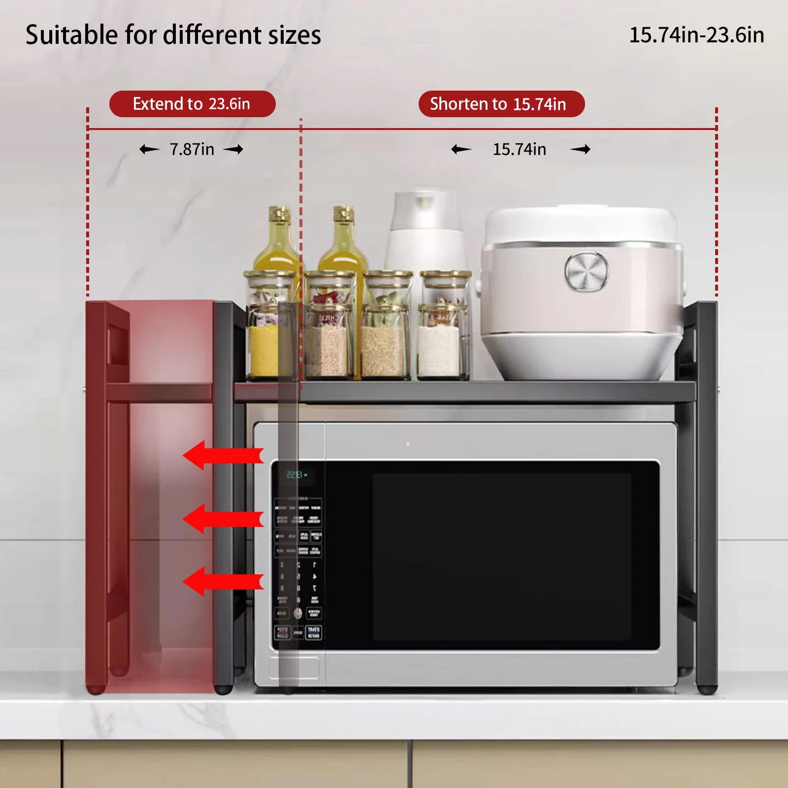 Zimonto - 1pc Expandable 42-64cm Microwave Shelf Organizer, Moisture And Rust Proof Microwave Countertop Organizer,Tableware Storage