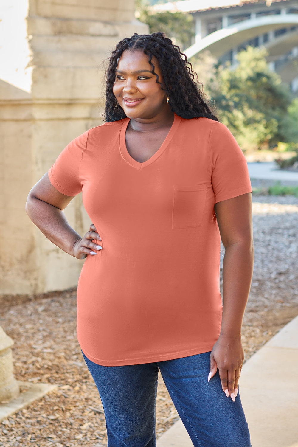 Zimonto - Basic Bae Bamboo Full Size V-Neck Short Sleeve T-Shirt