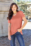 Zimonto - Basic Bae Bamboo Full Size V-Neck Short Sleeve T-Shirt Watermelon pink