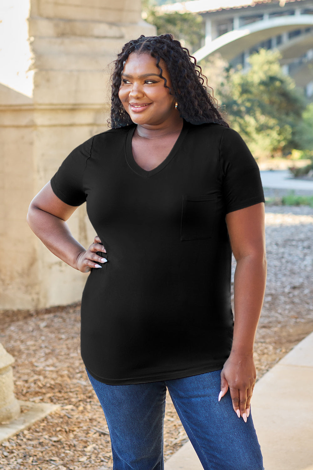 Zimonto - Basic Bae Bamboo Full Size V-Neck Short Sleeve T-Shirt