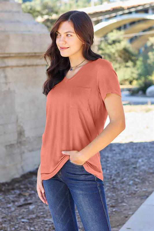 Zimonto - Basic Bae Bamboo Full Size V-Neck Short Sleeve T-Shirt