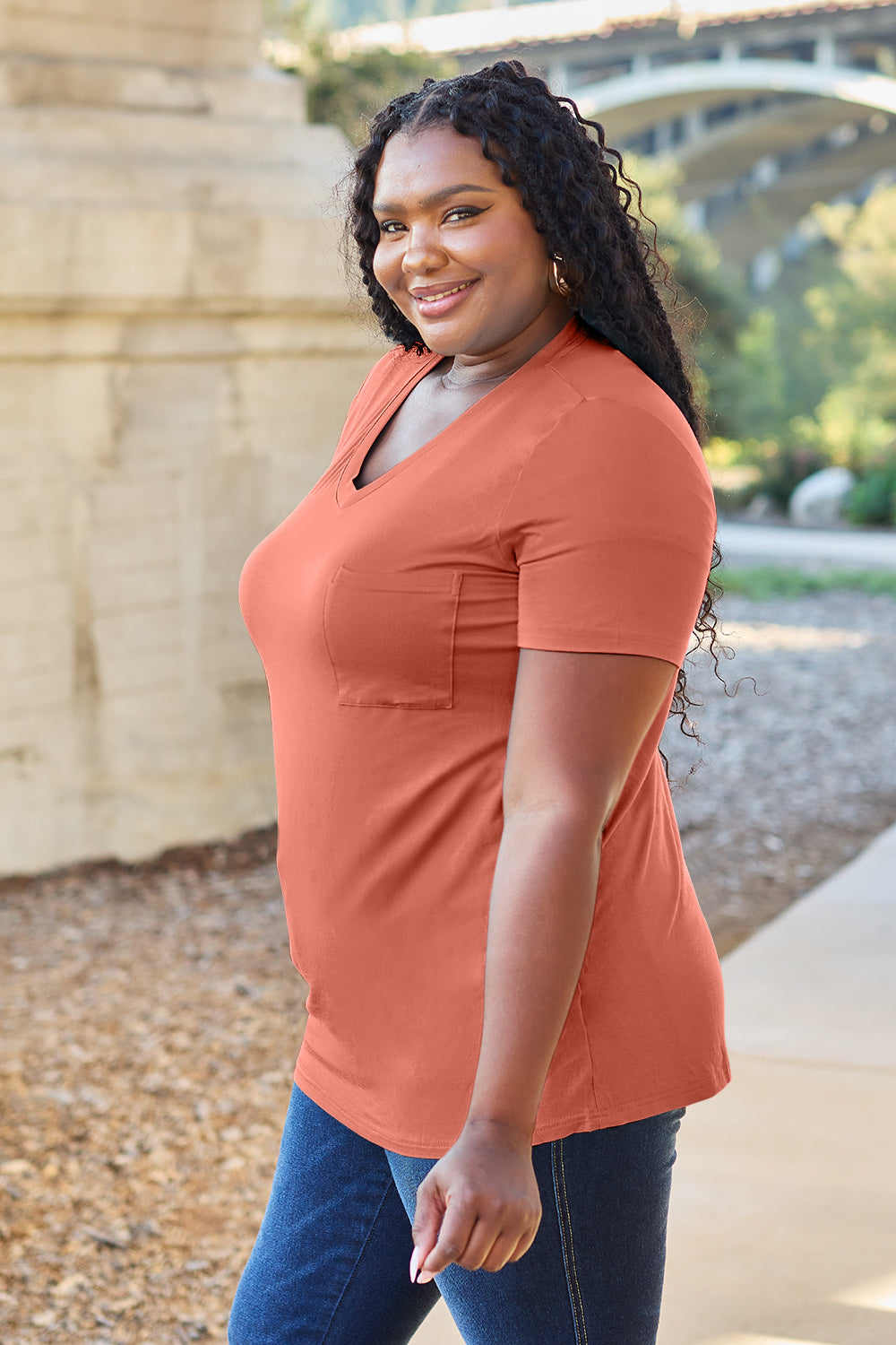 Zimonto - Basic Bae Bamboo Full Size V-Neck Short Sleeve T-Shirt