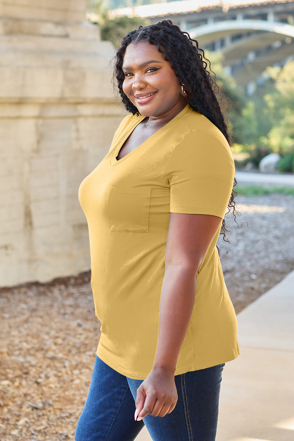 Zimonto - Basic Bae Bamboo Full Size V-Neck Short Sleeve T-Shirt