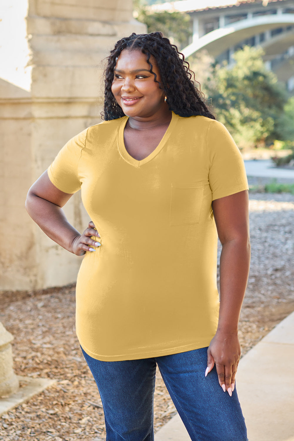 Zimonto - Basic Bae Bamboo Full Size V-Neck Short Sleeve T-Shirt