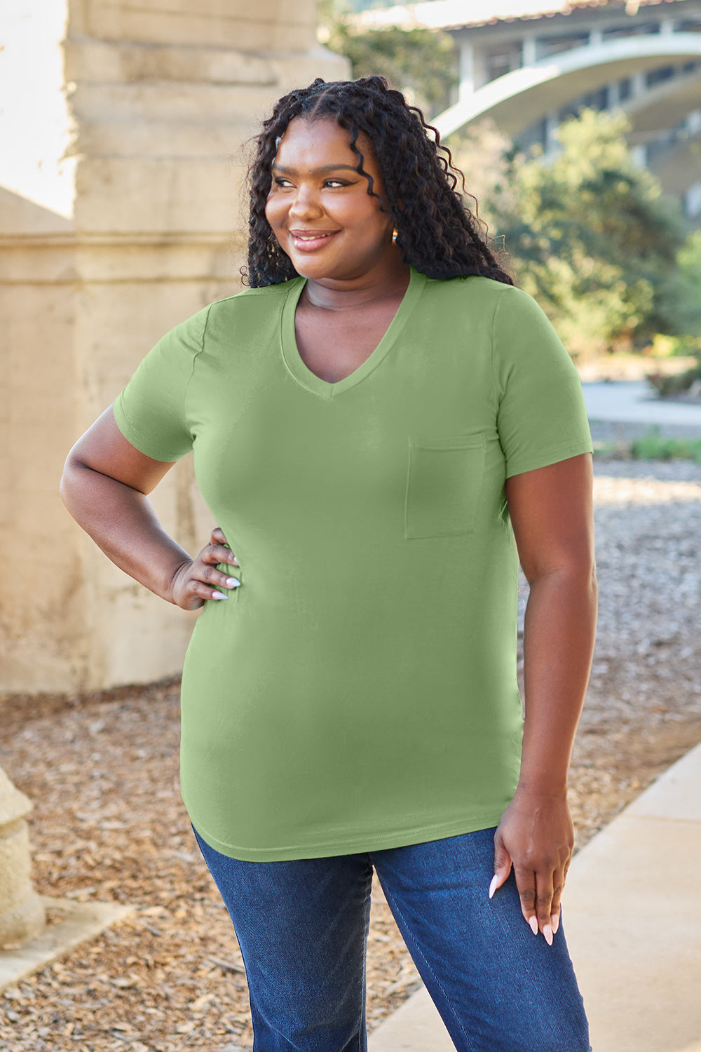Zimonto - Basic Bae Bamboo Full Size V-Neck Short Sleeve T-Shirt
