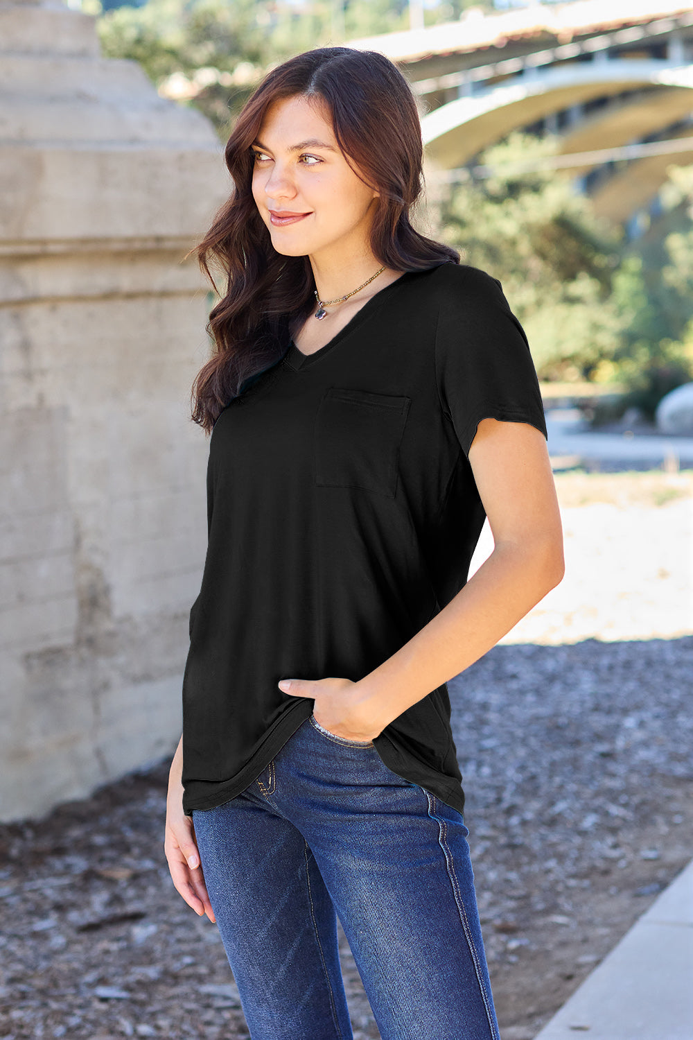 Zimonto - Basic Bae Bamboo Full Size V-Neck Short Sleeve T-Shirt