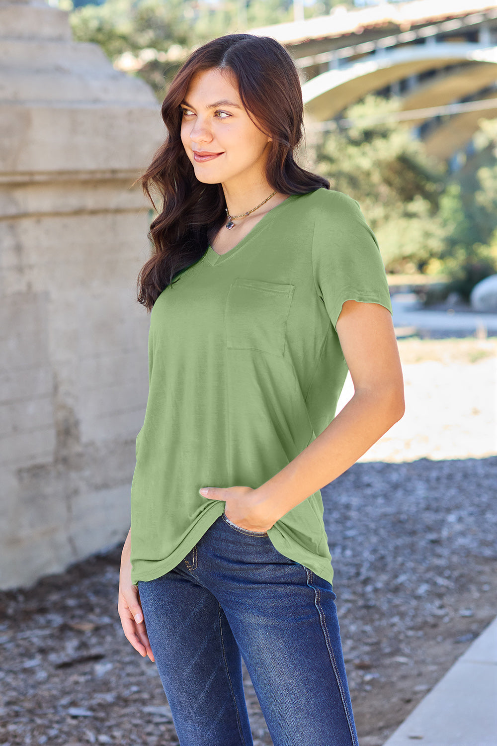 Zimonto - Basic Bae Bamboo Full Size V-Neck Short Sleeve T-Shirt