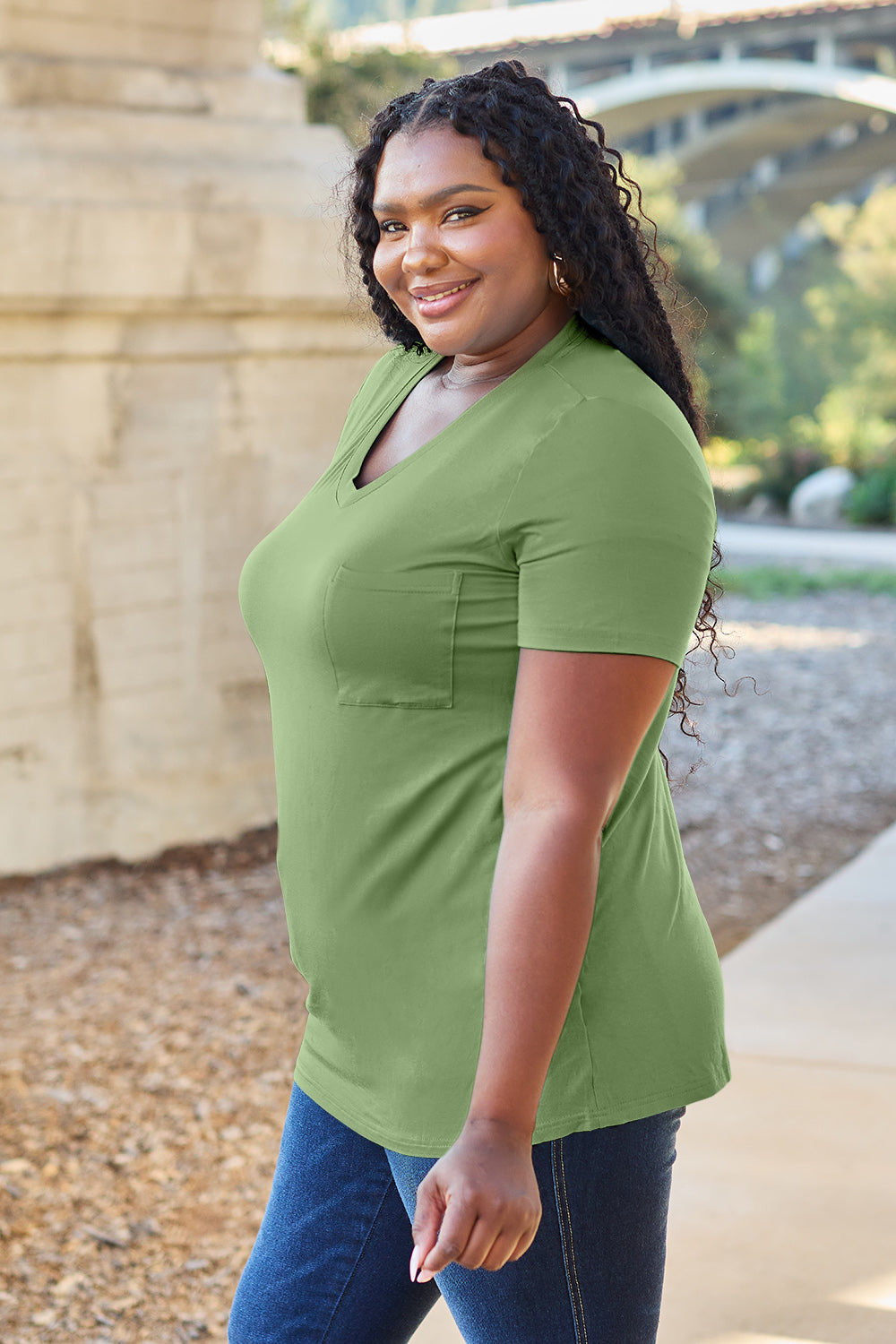Zimonto - Basic Bae Bamboo Full Size V-Neck Short Sleeve T-Shirt