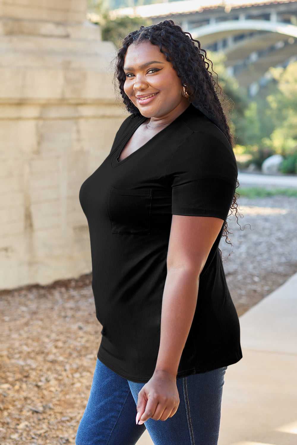 Zimonto - Basic Bae Bamboo Full Size V-Neck Short Sleeve T-Shirt