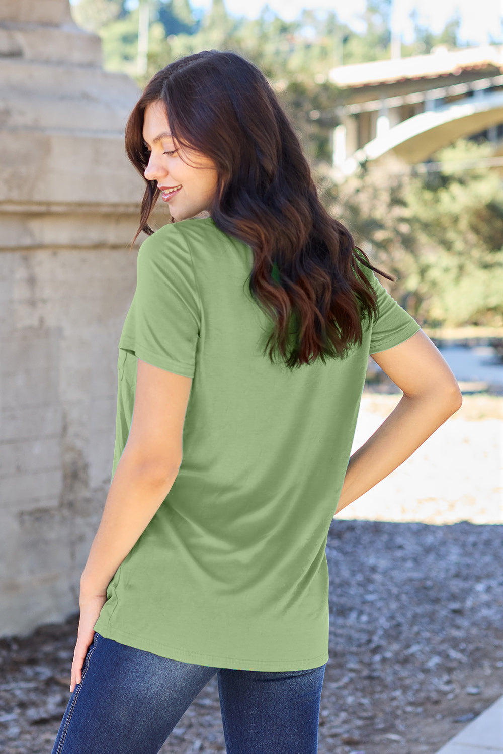Zimonto - Basic Bae Bamboo Full Size V-Neck Short Sleeve T-Shirt