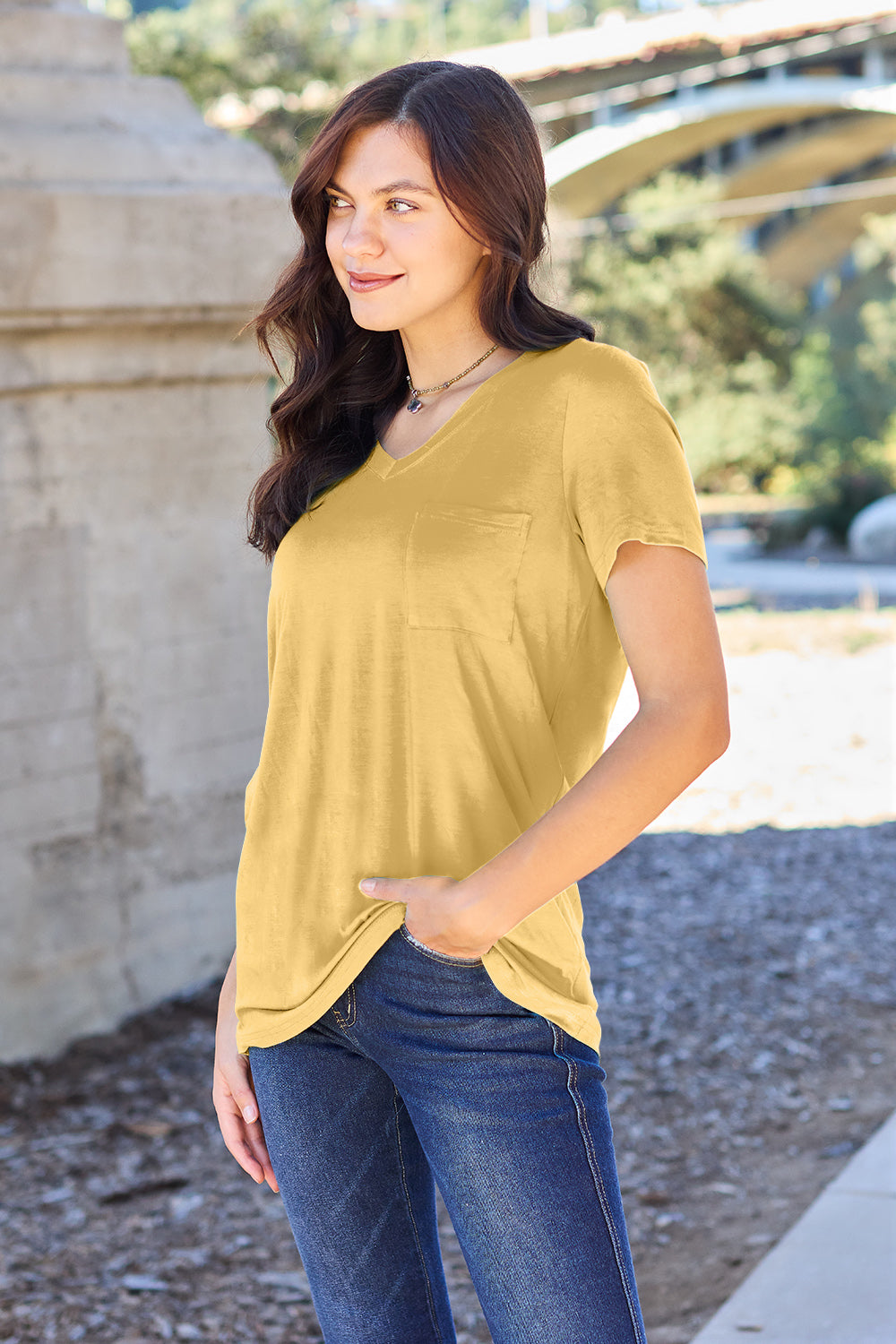 Zimonto - Basic Bae Bamboo Full Size V-Neck Short Sleeve T-Shirt