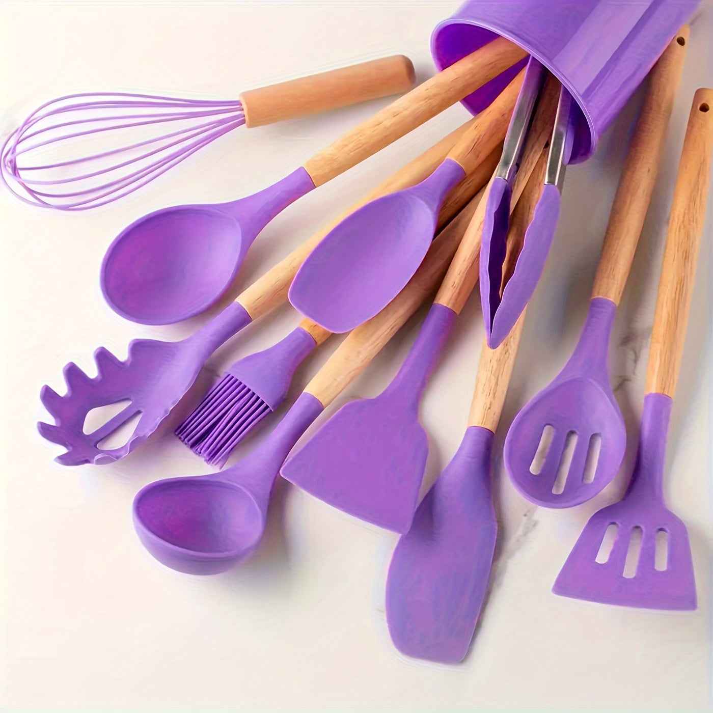 12Piece NonStick Silicone Utensil Set with Wooden Handles