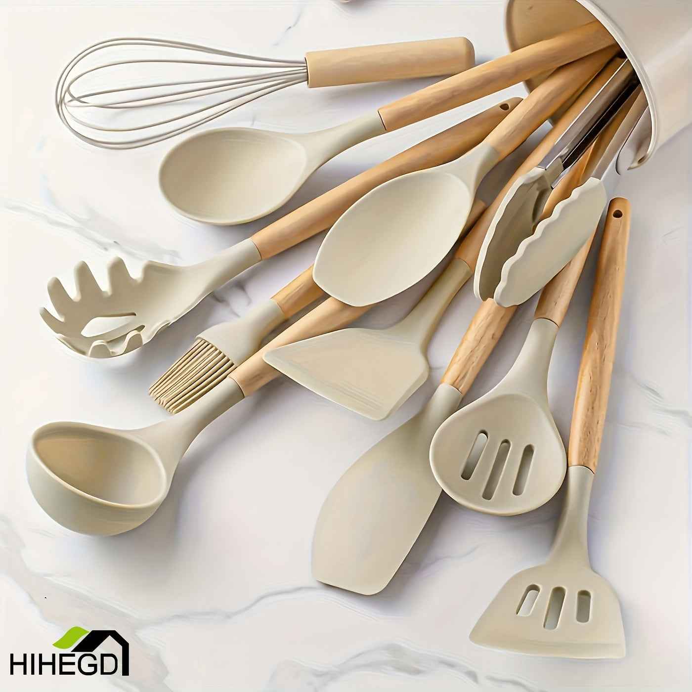 12Piece NonStick Silicone Utensil Set with Wooden Handles