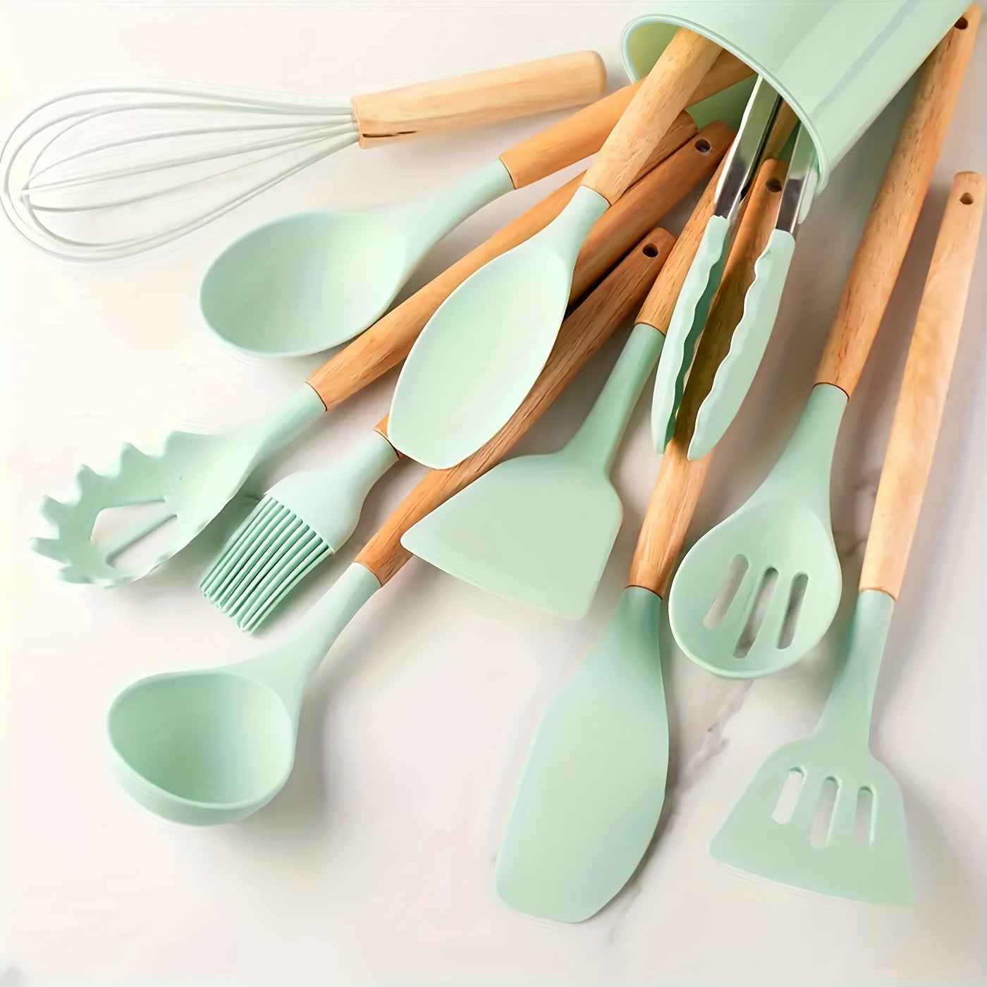 12Piece NonStick Silicone Utensil Set with Wooden Handles