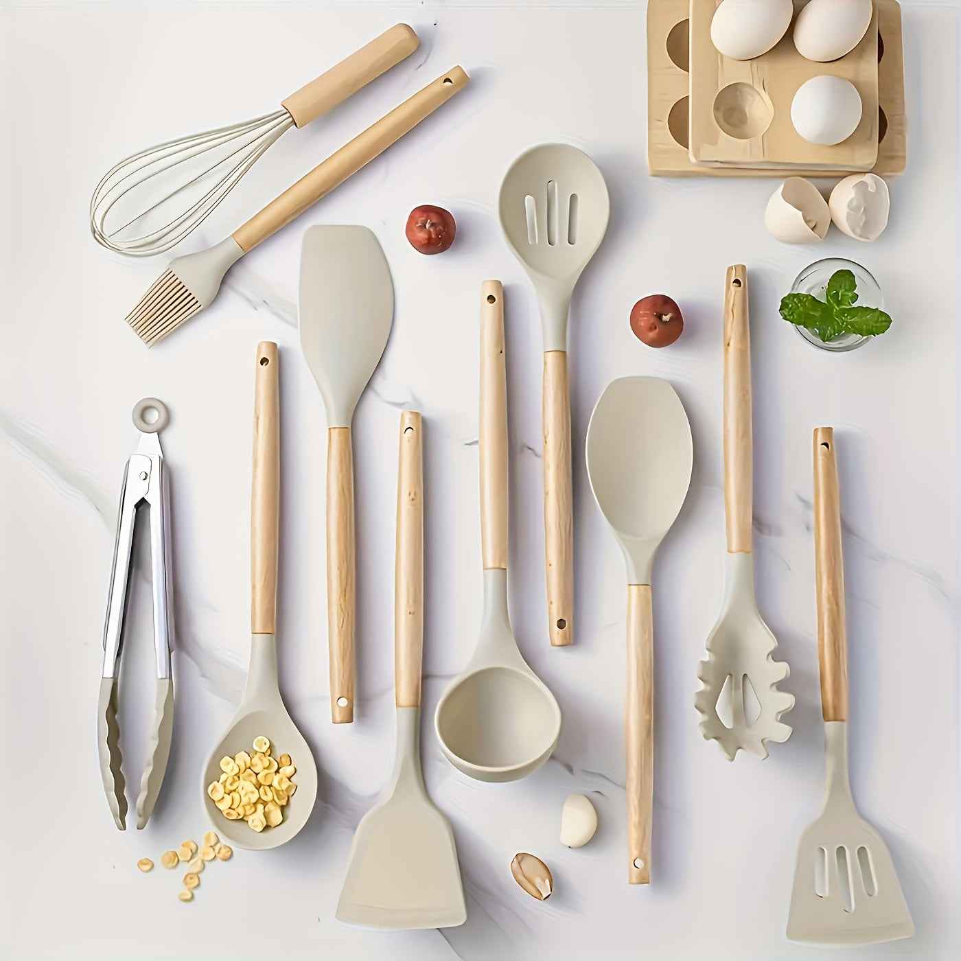 12Piece NonStick Silicone Utensil Set with Wooden Handles