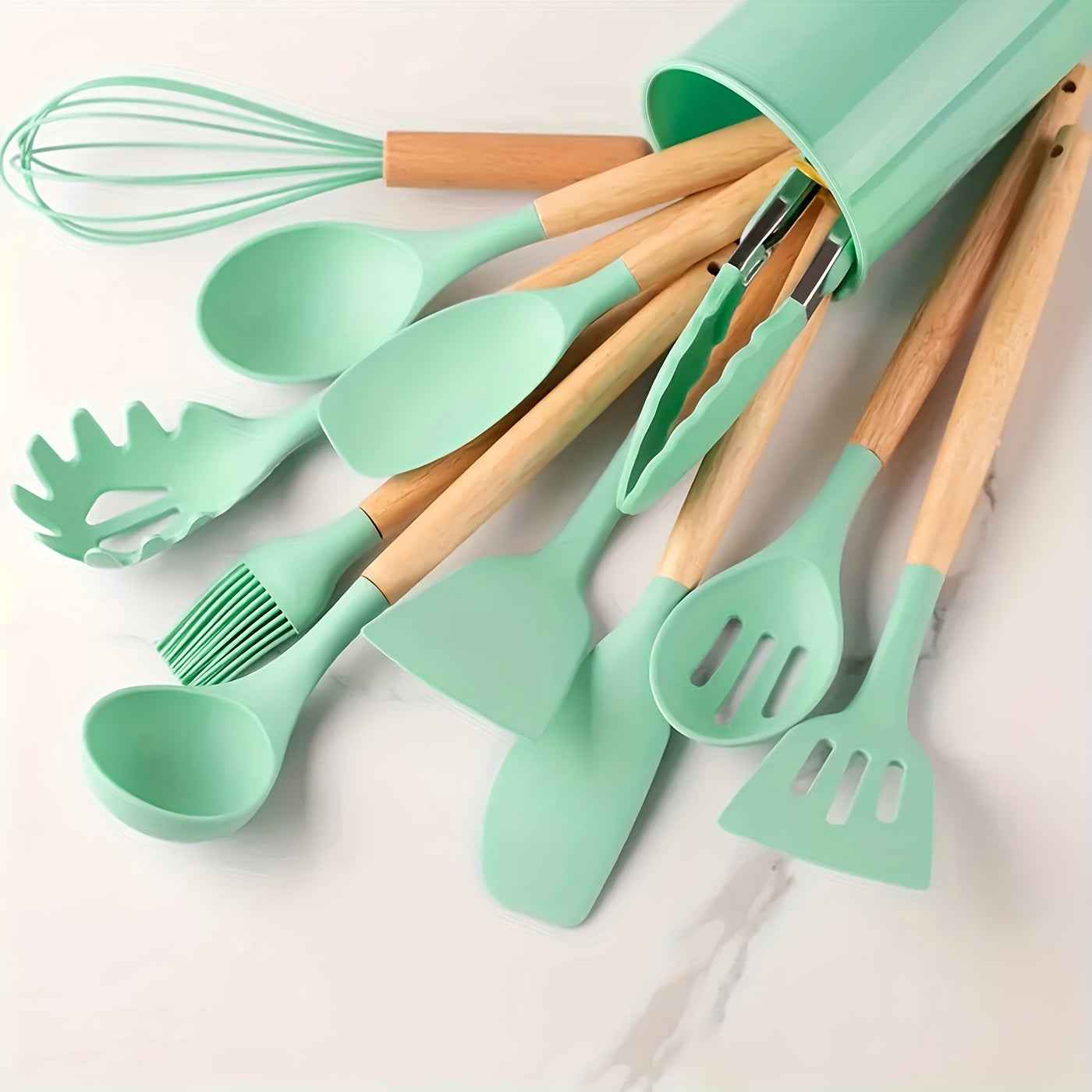 12Piece NonStick Silicone Utensil Set with Wooden Handles
