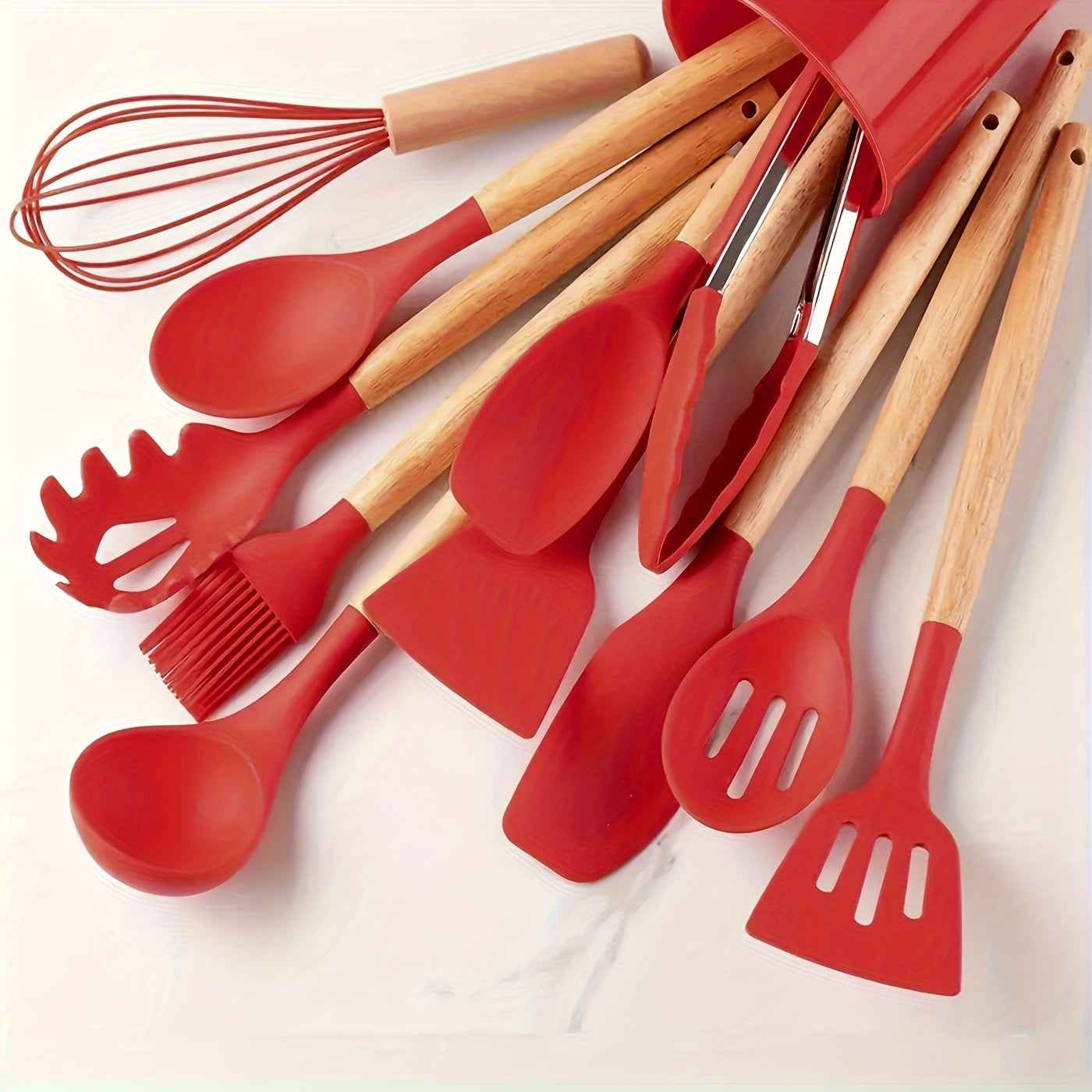 12Piece NonStick Silicone Utensil Set with Wooden Handles