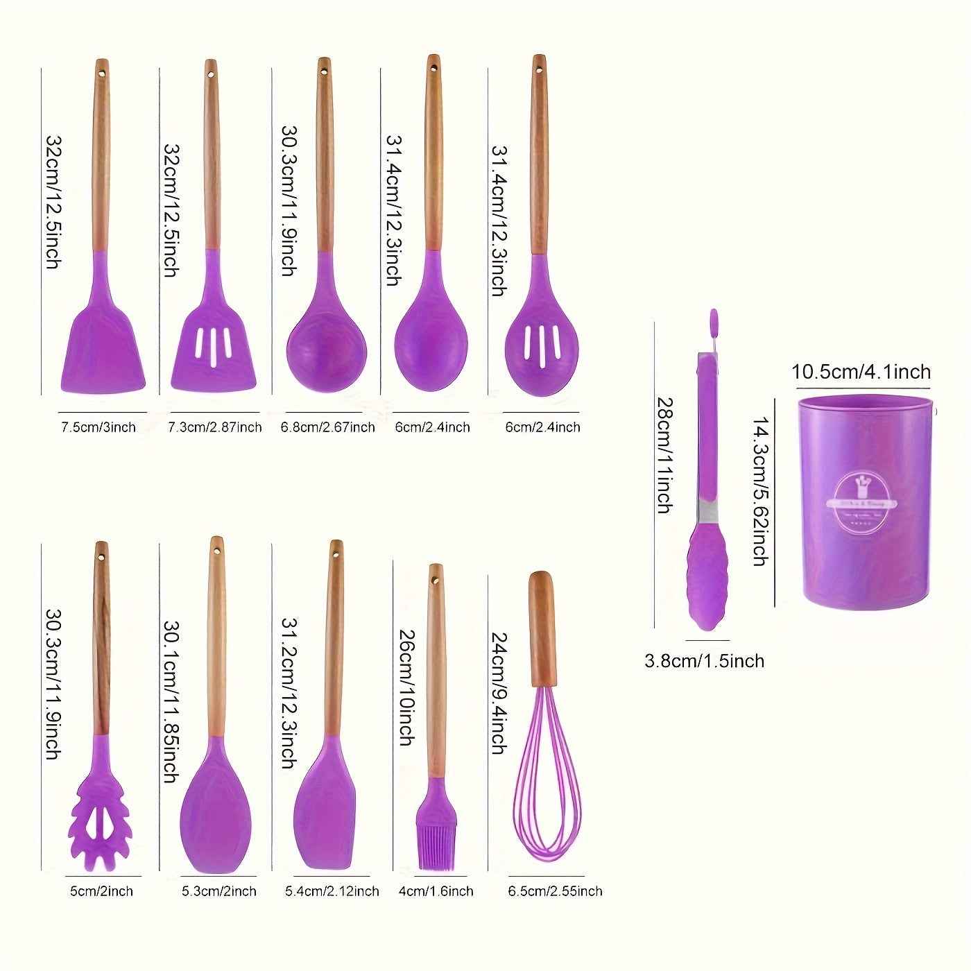 12Piece NonStick Silicone Utensil Set with Wooden Handles