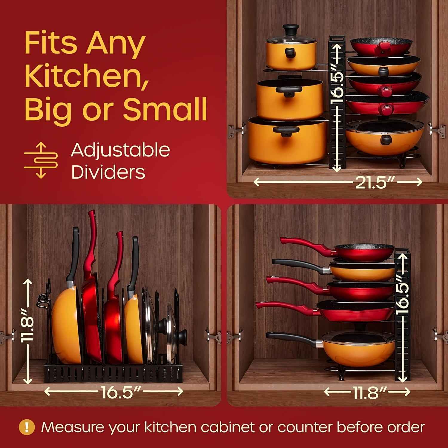8-Tier Adjustable Iron Pot Rack Organizer with Hooks for Kitchen Storage and Display