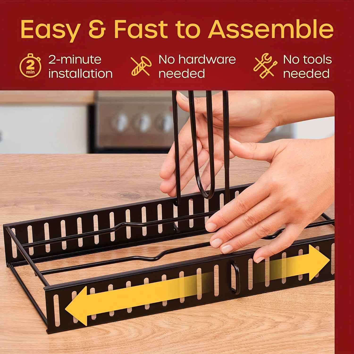 8-Tier Adjustable Pot Rack Organizer Made of Sturdy Iron with Hooks for Kitchen Storage