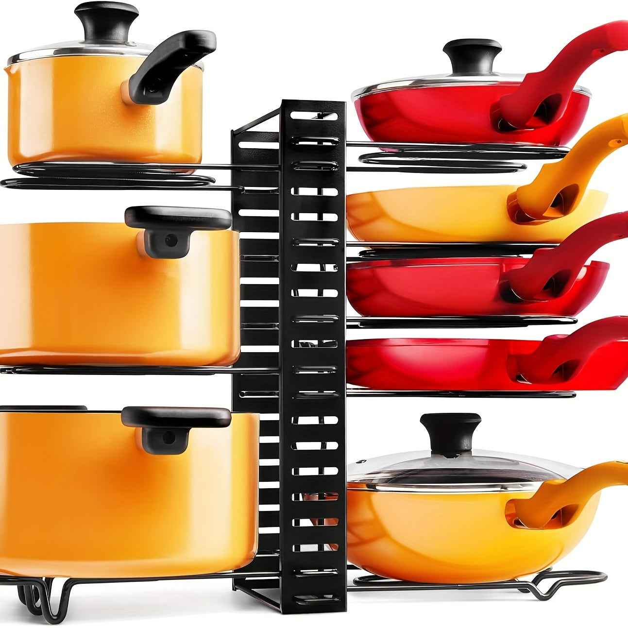 8-Tier Adjustable Pot Rack Organizer Made of Sturdy Iron with Hooks for Kitchen Storage