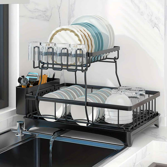 SpaceSaving 2Tier Carbon Steel Dish Rack Organizer