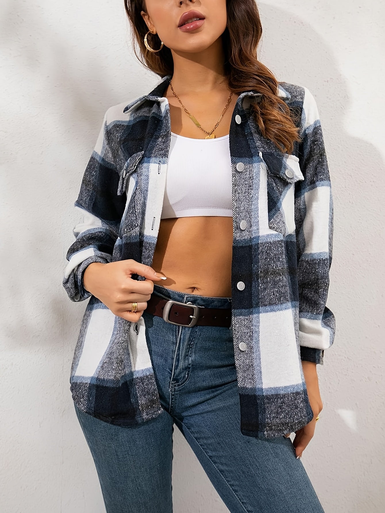 Zimonto - Womens Cozy Plaid Flannel Shacket Soft Fleece Jacket