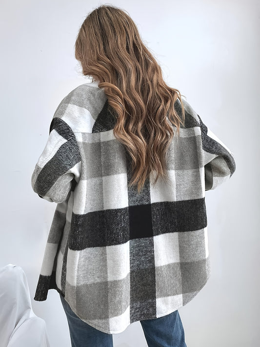 Zimonto - Womens Cozy Plaid Flannel Shacket Soft Fleece Jacket