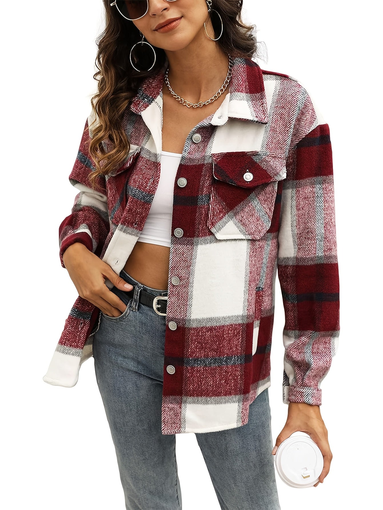 Zimonto - Womens Cozy Plaid Flannel Shacket Soft Fleece Jacket