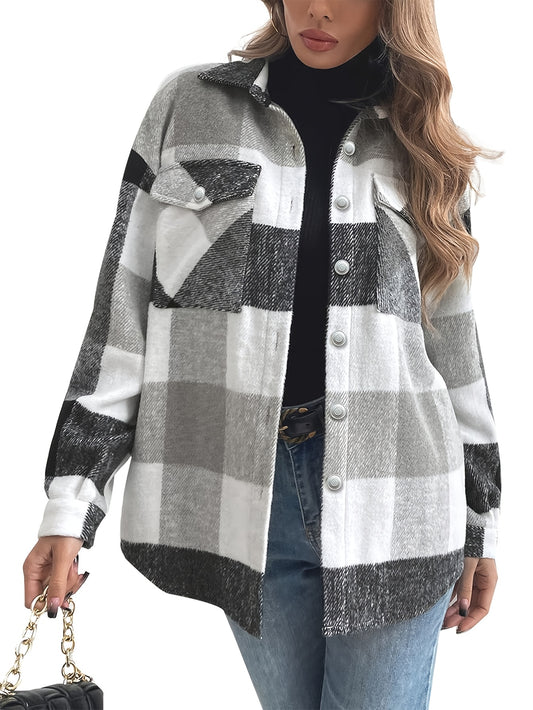 Zimonto - Womens Cozy Plaid Flannel Shacket Soft Fleece Jacket
