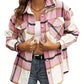 Zimonto - Womens Cozy Plaid Flannel Shacket Soft Fleece Jacket Bright Pink
