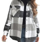 Zimonto - Womens Cozy Plaid Flannel Shacket Soft Fleece Jacket Elegant Grey