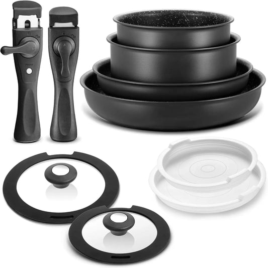 Zimonto - Induction Cookware Set 10 Pieces, Nonstick Pots and Pans Set with Removable Handles, for All Hobs, Stackable Design, Dishwasher/