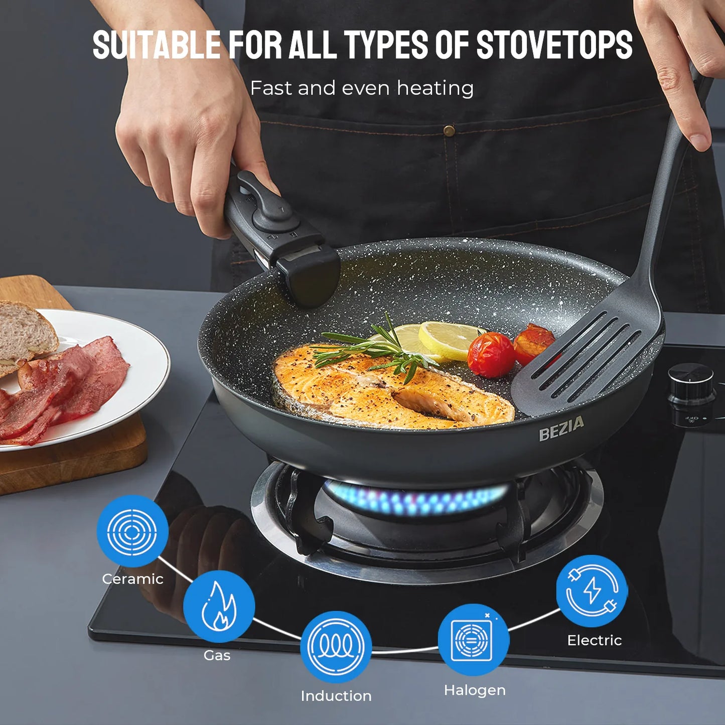 Zimonto - Induction Cookware Set 10 Pieces, Nonstick Pots and Pans Set with Removable Handles, for All Hobs, Stackable Design, Dishwasher/