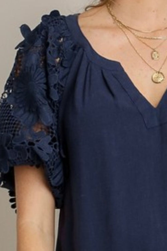 Zimonto - Umgee Full Size French Terry Boxy Cut Top with 3D Floral Sleeve Plus Size