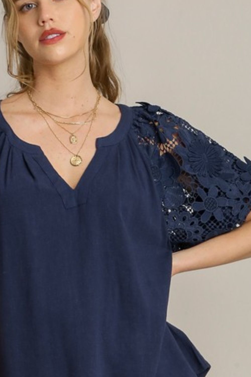 Zimonto - Umgee Full Size French Terry Boxy Cut Top with 3D Floral Sleeve Plus Size