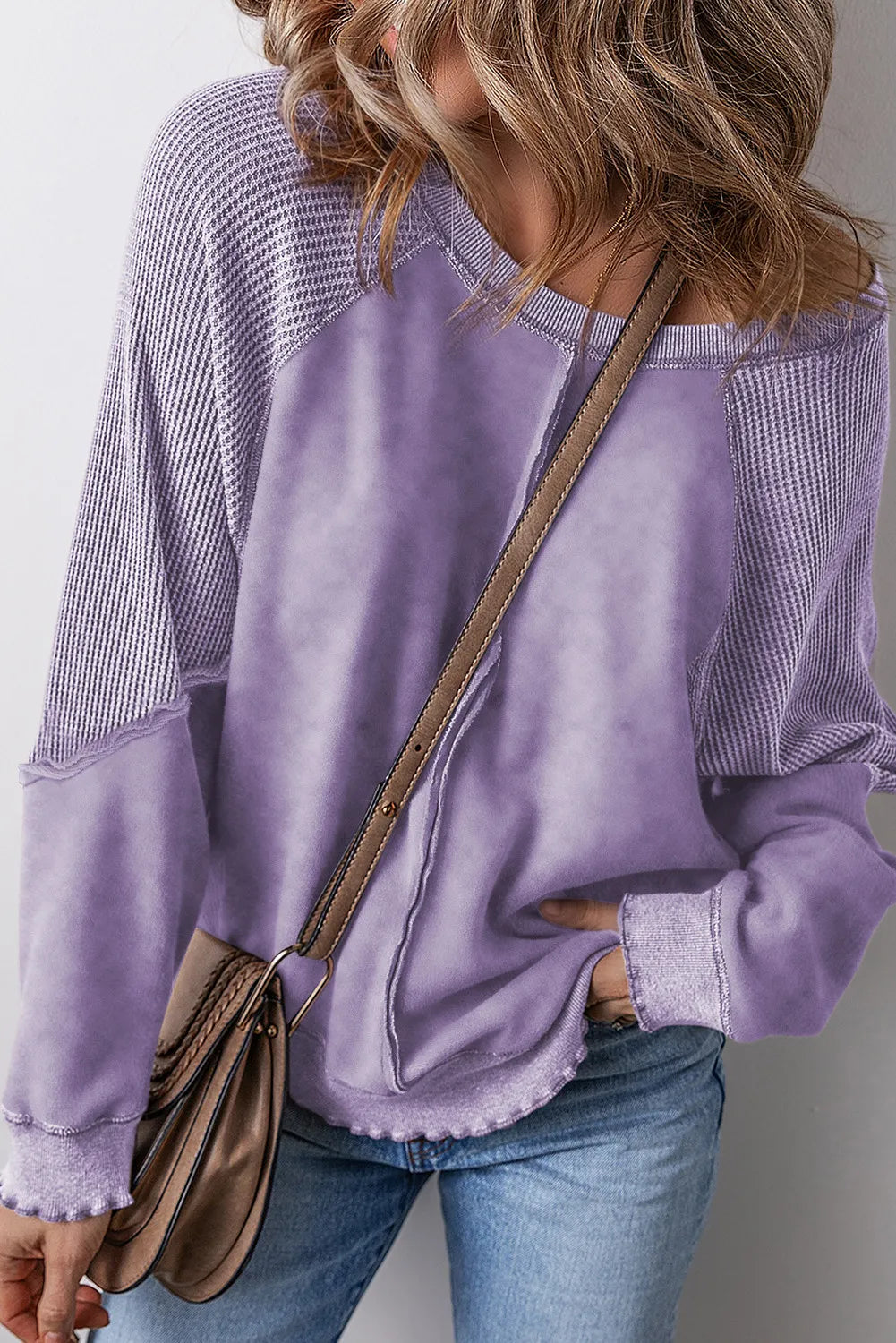 Zimonto - Exposed Seam Long Sleeve Sweatshirt Lavender